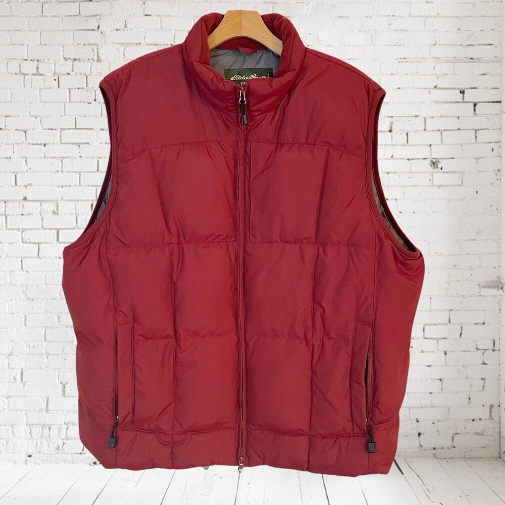 Vintage 90s Eddie Bauer Quilted Goose Down Vest Sz XL Mens Wine Color Very Warm